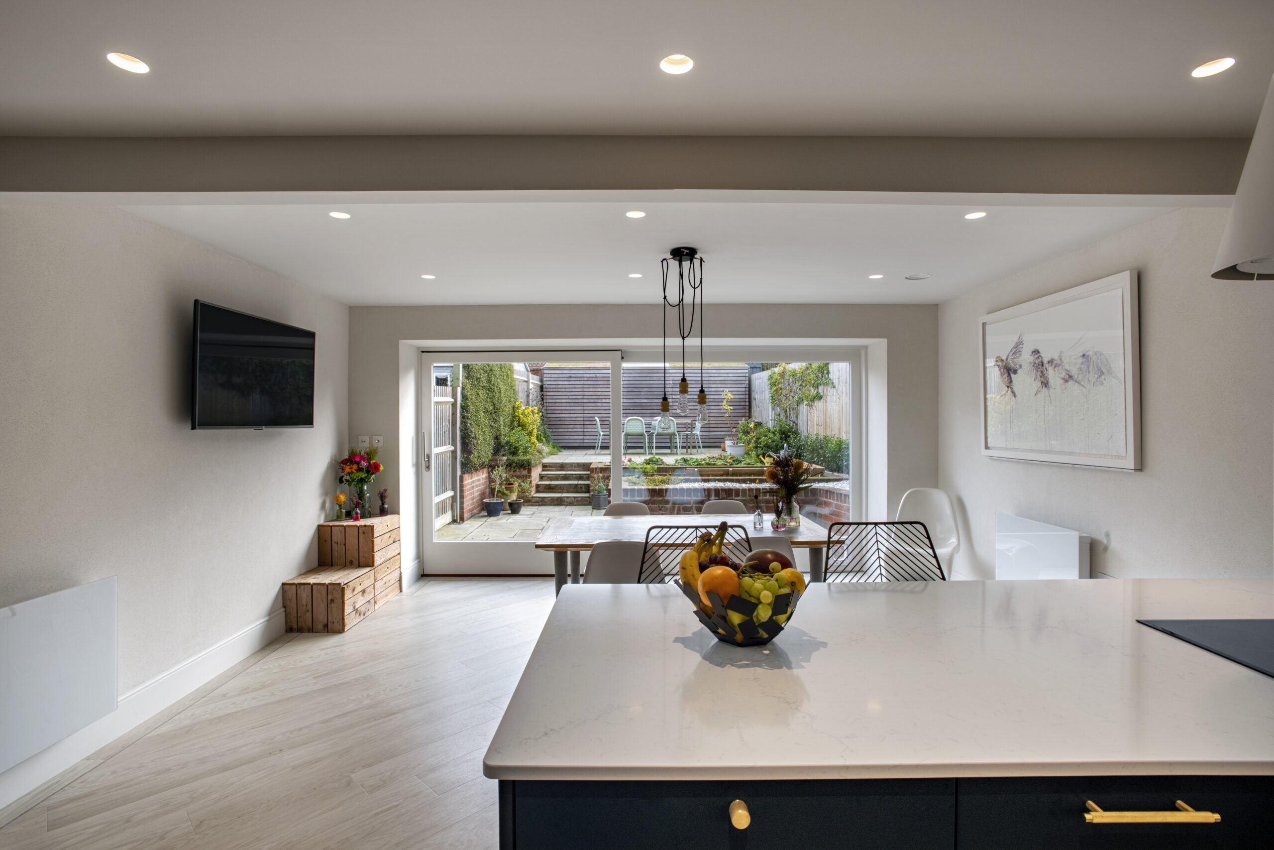 Armourcoat acoustic plaster system on ceiling in residential kitchen