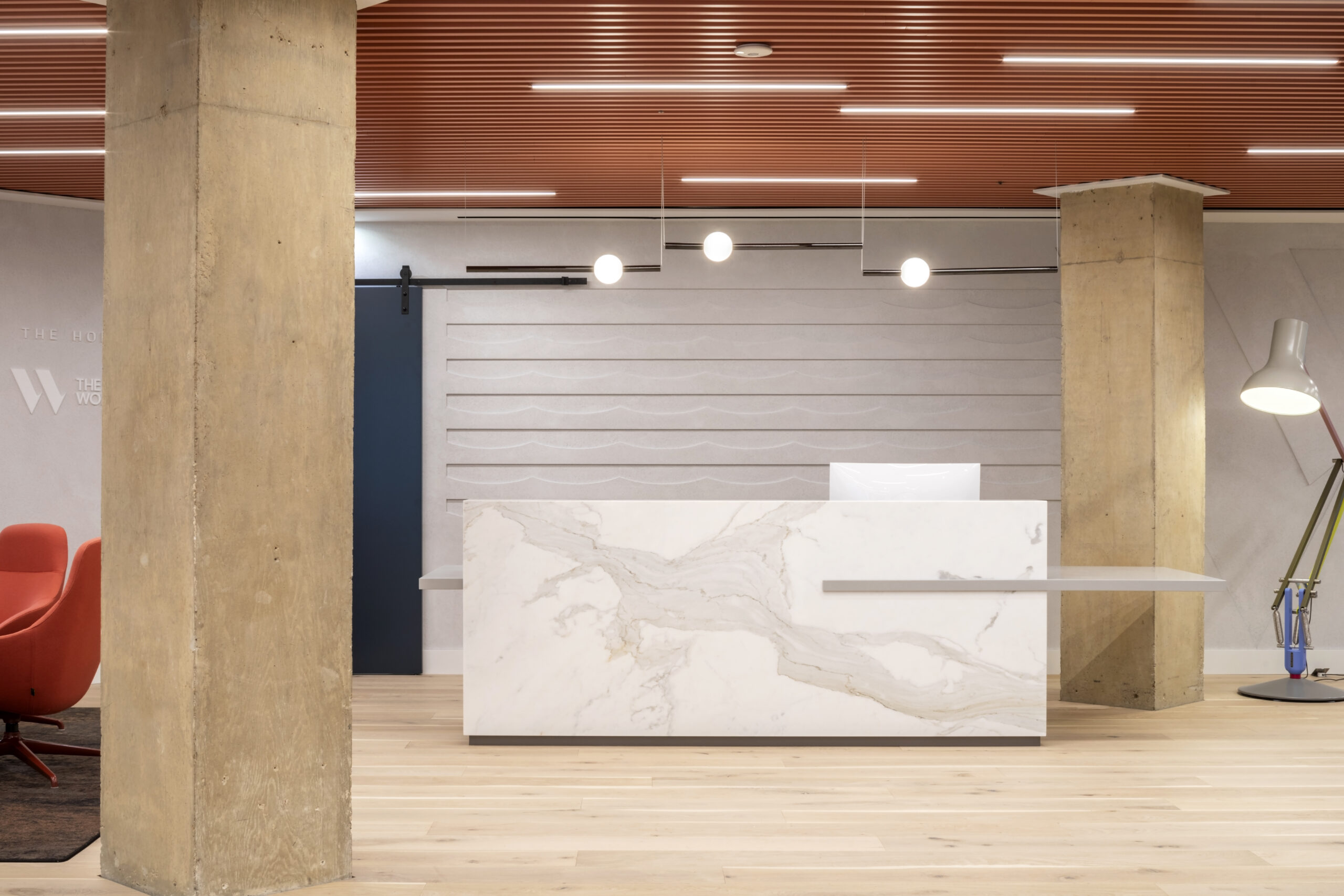 Armourcoat Sculptural Plaster Wall with Koncrete Textured Polished Plaster Finish used in commercial building, The Workshop