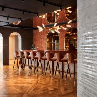 Armourcoat Nebrodi signature polished plaster finish on walls in bar at private residence